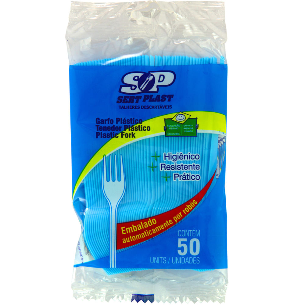 Garfo Sobremesa Plástico 50 Unidades Azul Claro - Bom Preço Magazine