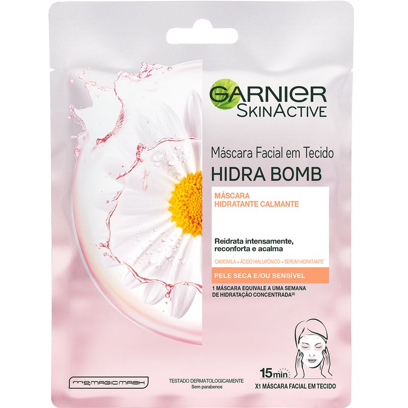 Máscara Facial em Tecido Garnier Hidra Bomb Camomila Calmante, 32g (7509552806441)
