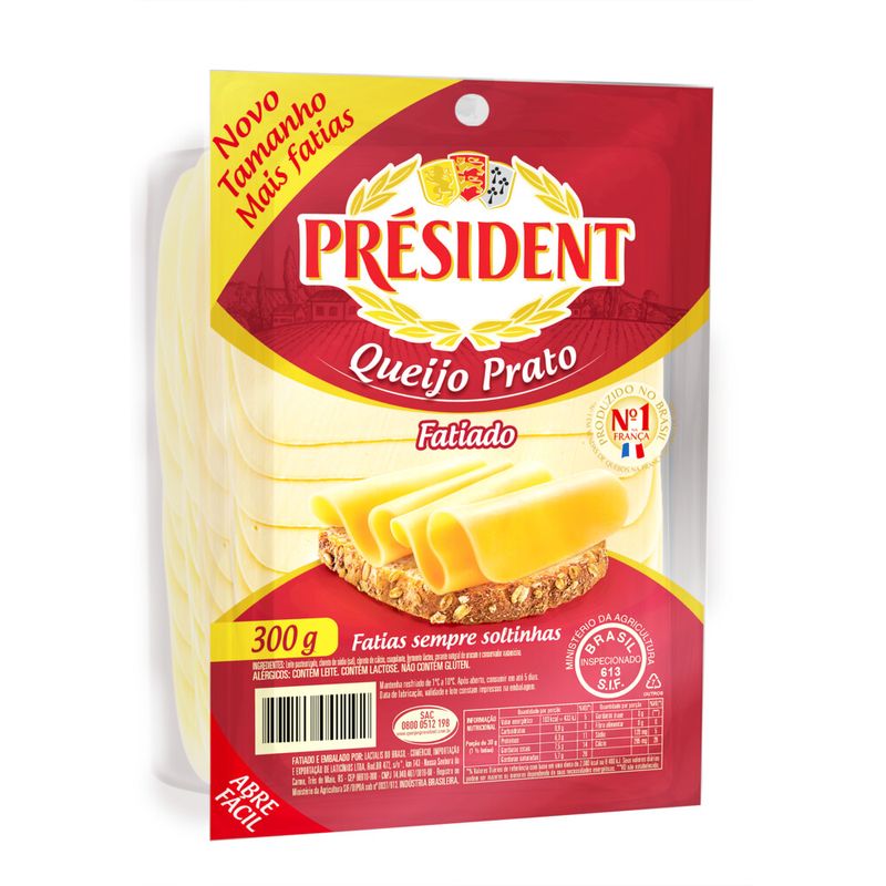 Queijo prato fatiado Président 300g (7891097103858)