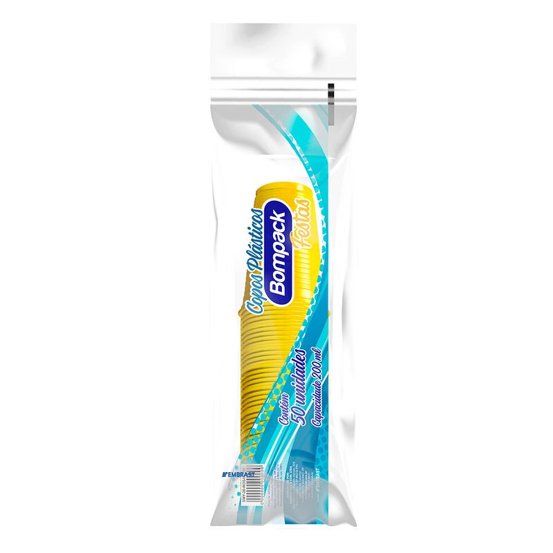 Copo Descartável Bompack Amarelo 200ml Com 50 Unidades (7898921468541)