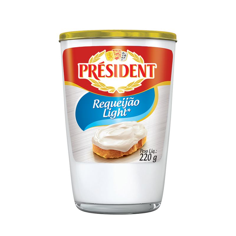 Requeijão cremoso light em vidro Président 220g (7891097102585)