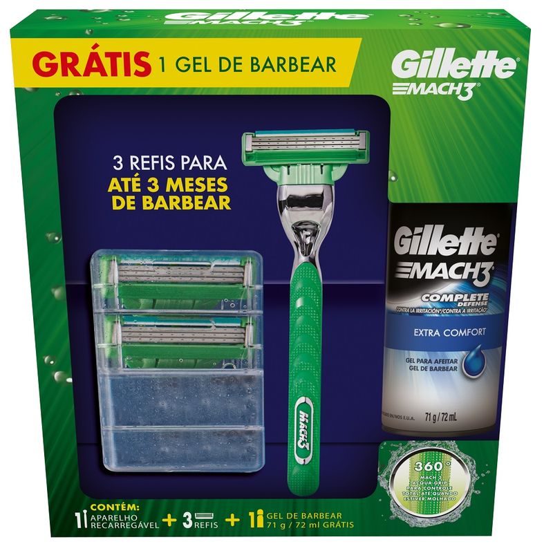 Kit Aparelho Gillette Acqua Grip Sensitive 3 Cargas Gel (7500435147965)