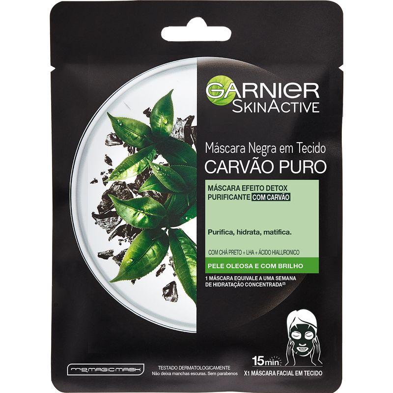 Máscara Facial em Tecido Garnier Hidra Bomb Carvão Detox, 28g (7509552656640)