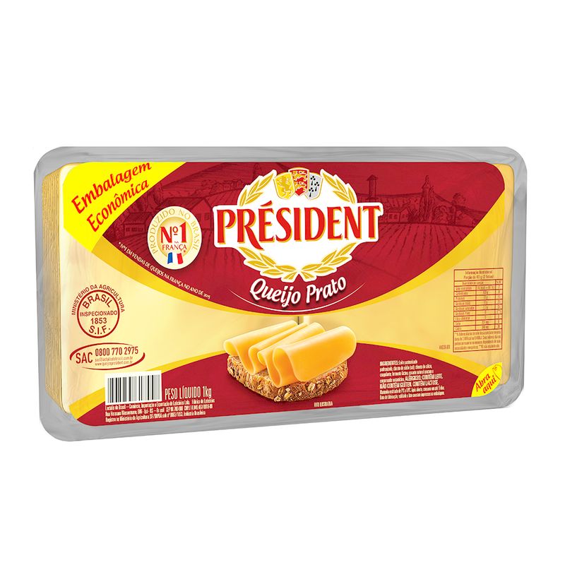 Queijo prato fatiado Président 1kg (7891097000744)