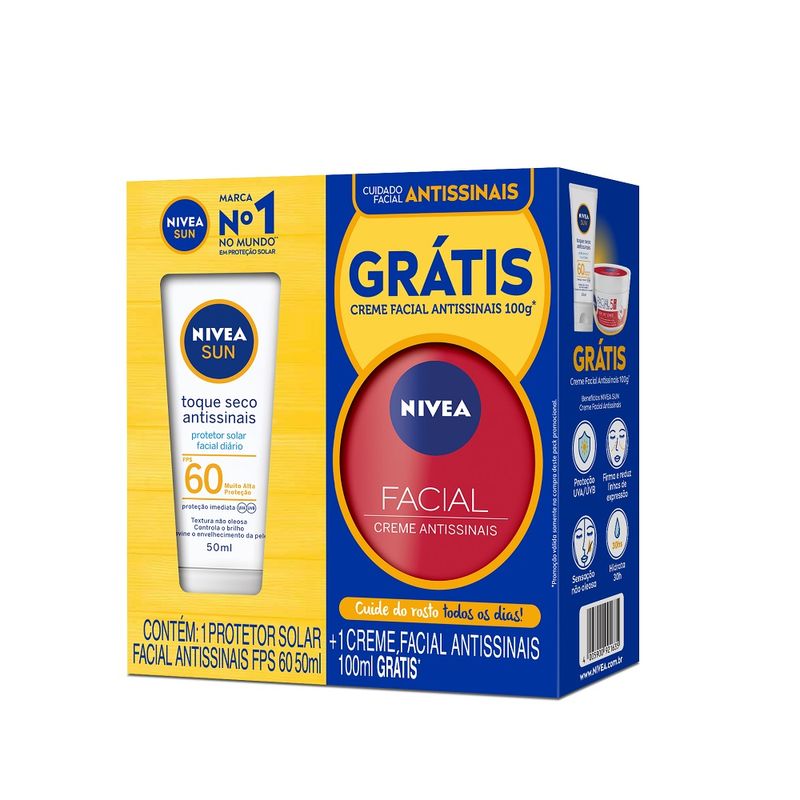 Protetor Solar Facial Nivea 50ml FPS60+Creme Fac Nivea 100g (4005900921635)