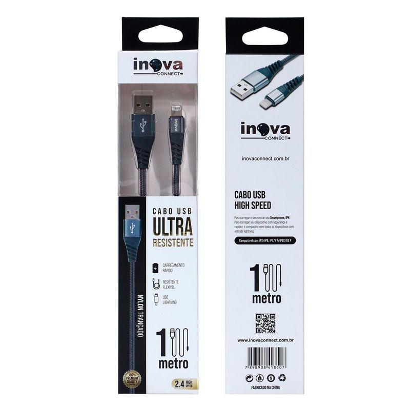 Acessório Celular Cabo USB Ultra Inova Lightn 1Metro (7898908418507)