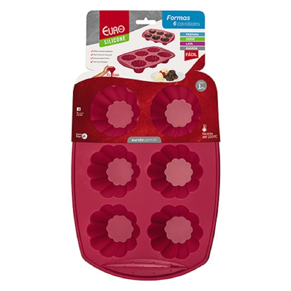 Forma Silicone Mini Bolo Euro com 6 Vermelho
