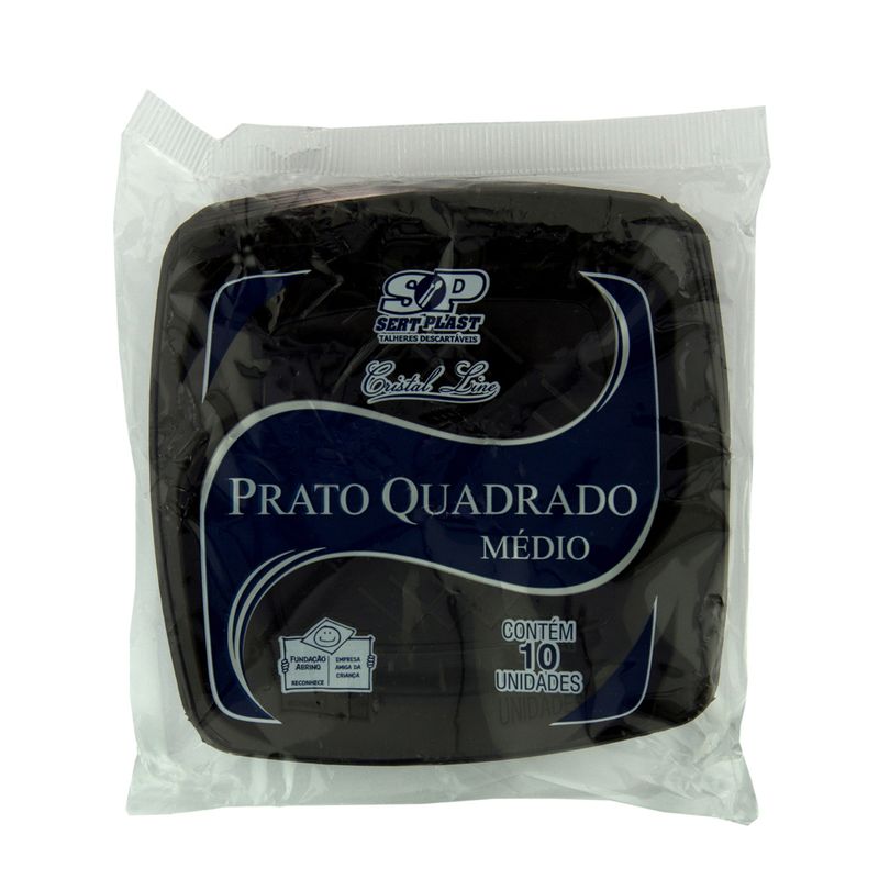 Prato Descartável Sert.Plast C 10 Médio Quadrado Preto (7898032378432)