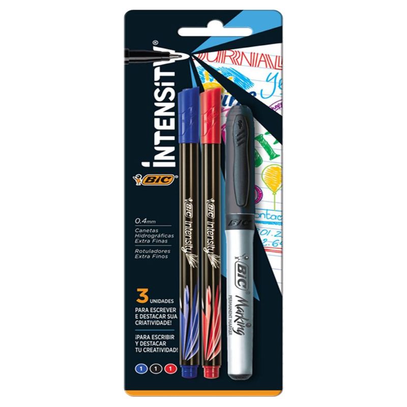 Caneta Bic Intensity 2 Unidades + Marcador Premanente (7501843501950)