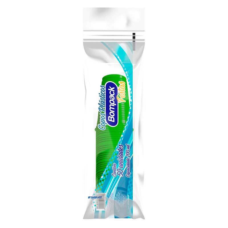 Copo Descartável Bompack Verde 200ml Com 50 Unidades (7898921468497)