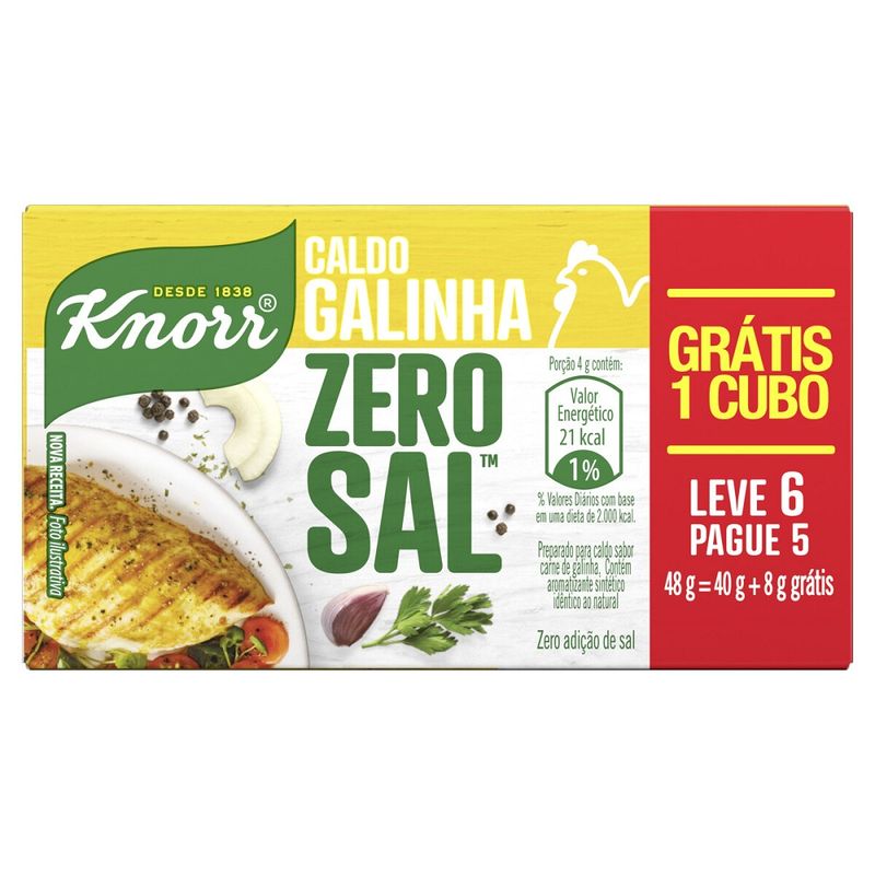 Caldo Tablete Knorr Zero Sal Galinha 48g Leve 6 Pague 5 (7891150086333)