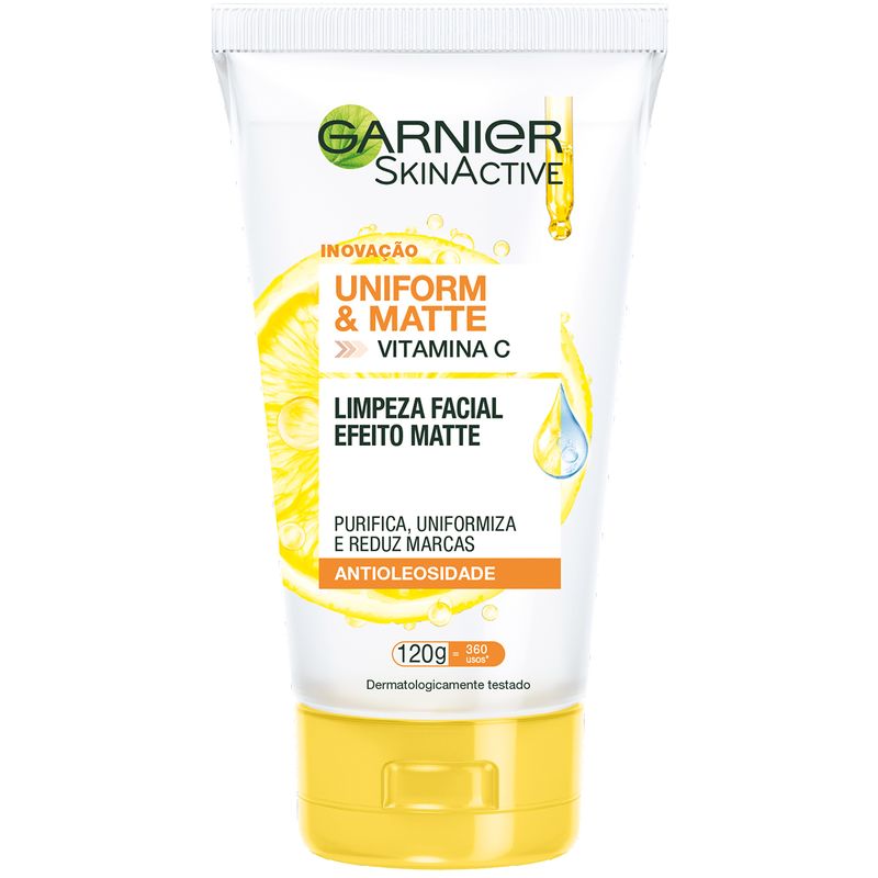 Limpeza Facial Garnier Uniform & Matte Vitamina C Antioleosidade, 120g (7899706178167)