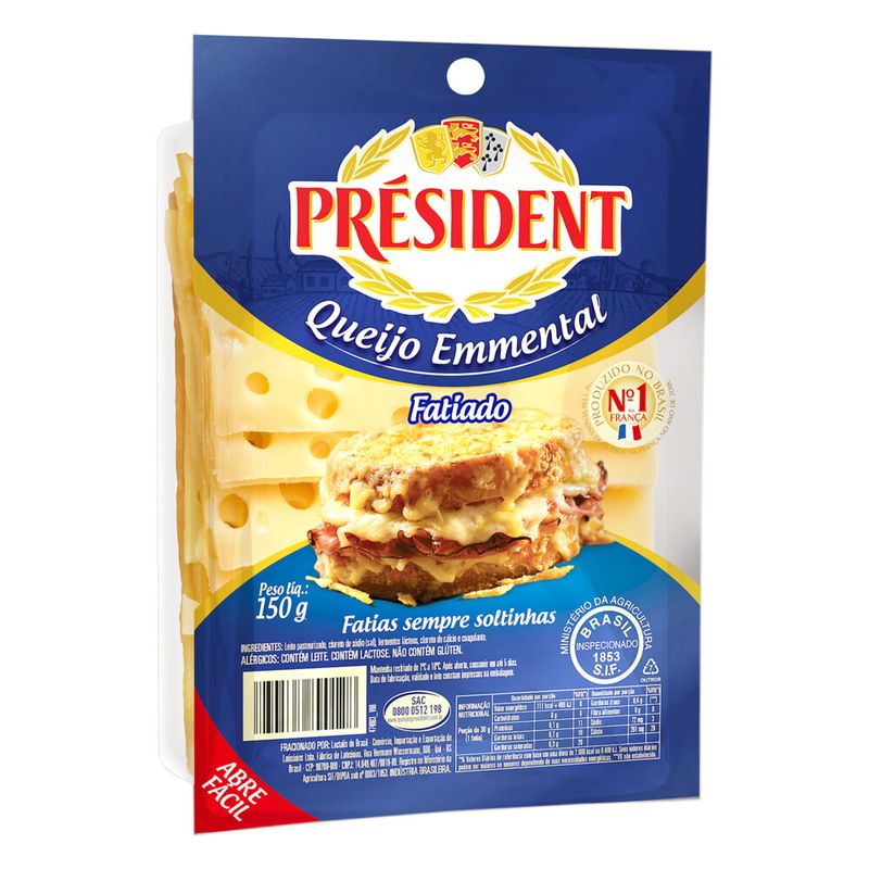 Queijo Emmental President 150g Fatiado (7891097103452)