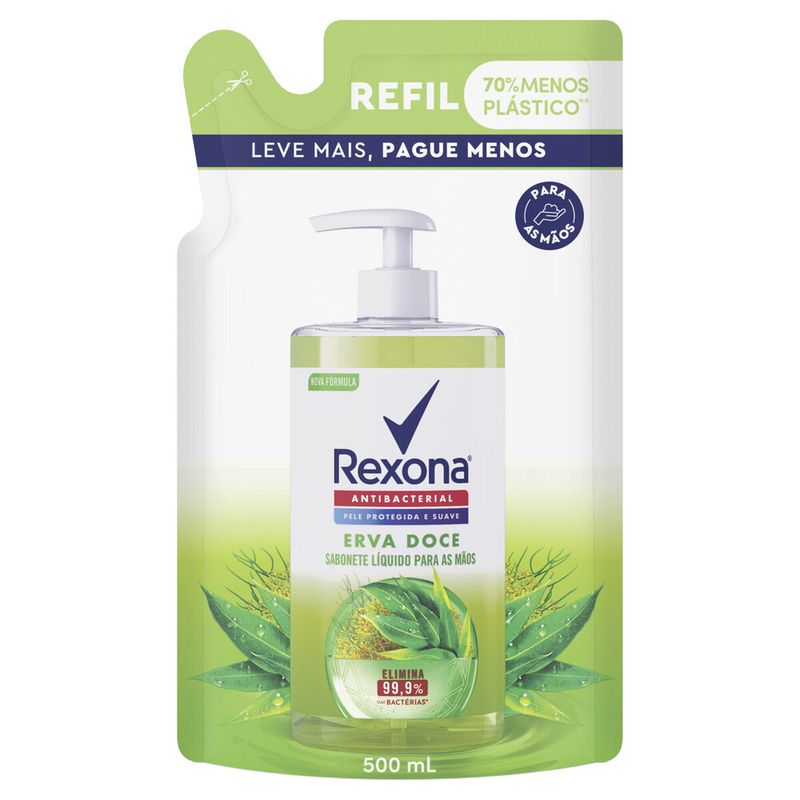 Sabonete Líquido Antibac Mãos Rexona Refil Erva Doce 500ml (7891150086029)