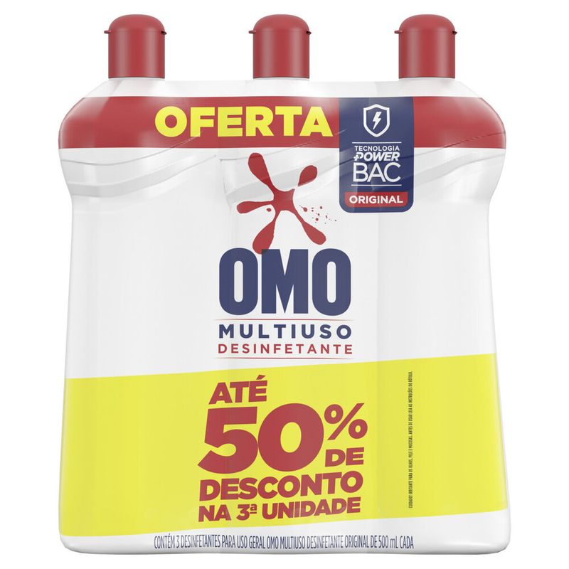 Limpador Multiuso Desinf Omo 500ml Lv3 Até 50% Desc 3un Orig (7891150088603)