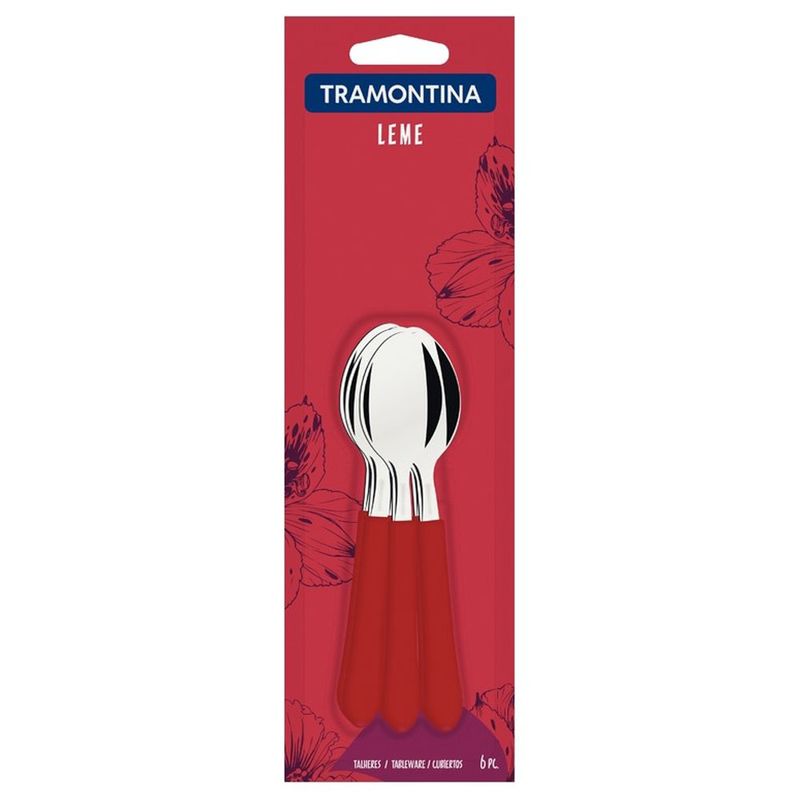 Conjunto Colher Chá Inox Tramontina Leme Vermelho 6 Peças (7891112276116)