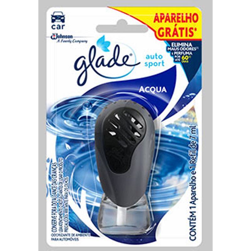 Desodorizador GLADE Auto Sport Refil Acqua Grátis Aparelho 7ml (7894650013236)