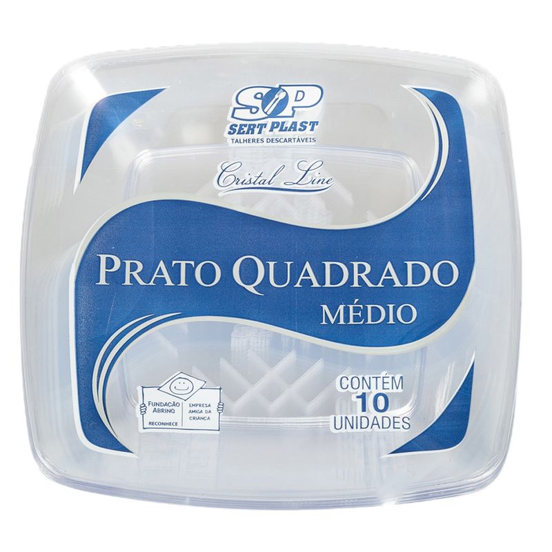Prato Descartavel Sert.Plast C/10 Med Quadrado Cristal (7898032378418)