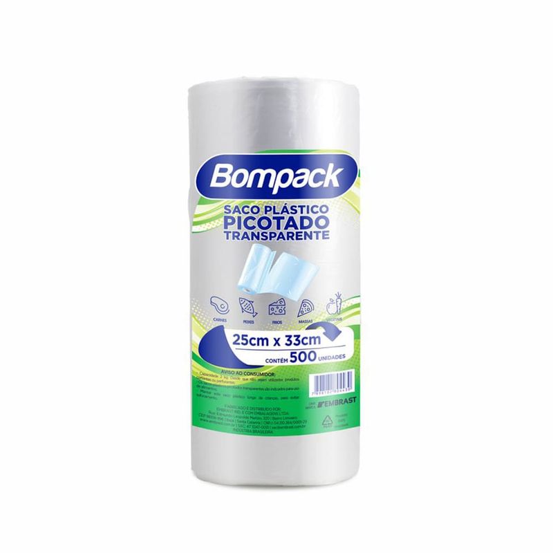 Saco plástico picotado Bompack 25x33cm com 500 unidades (7898416300912)