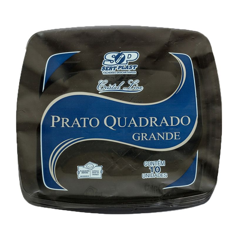 Prato Descartavel Sert.Plast C/10 Quadrado Grande Preto (7898032378449)