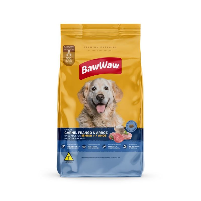 Alimento Cão Baw Waw Ad Senior Med e Gde Car/Fgo/Arroz 900g (7899306042424)