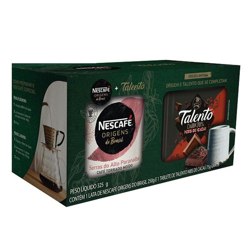 Café Nescafé 250g Origens e Chocolate Talento Nibs 75g (7891000781265)