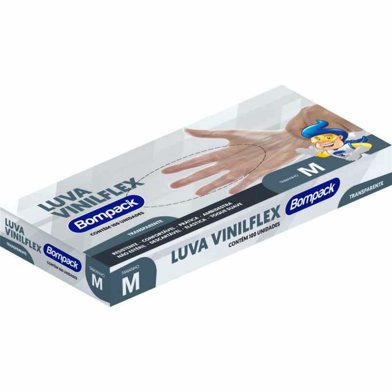 Luva Descartavel Bompack Com 100 Transparente M (7908026004985)