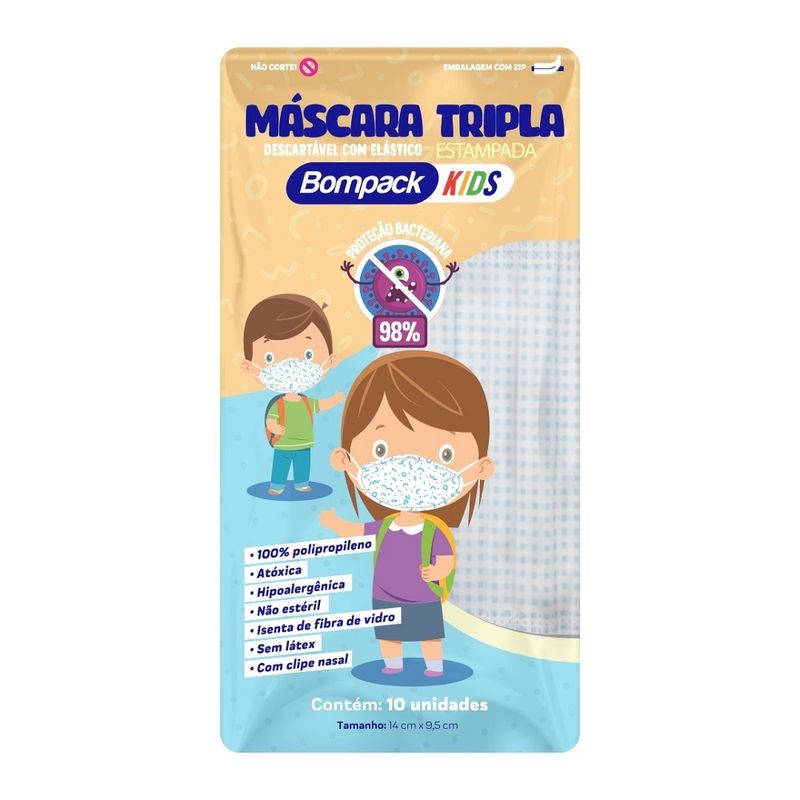 Máscara Descartável Bompack Kids Estampada Tripla Com 10 (7898182805864)