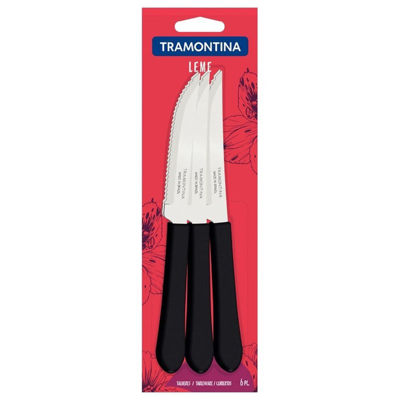 Conjunto Faca Churrasco Inox Tramontina Leme Preto 6 Pçs (7891112276000)