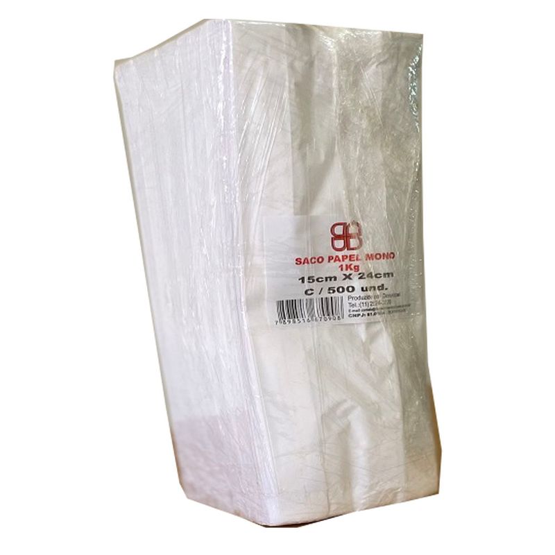 Saco Papel Mono 1Kg com 500 Un 15x24 Branco (7898516670519)