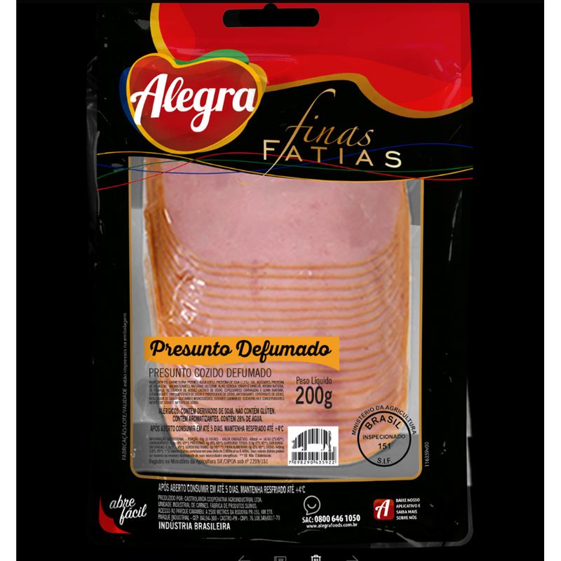 Presunto Defumado Alegra 200g Fatiado (7898290435922)