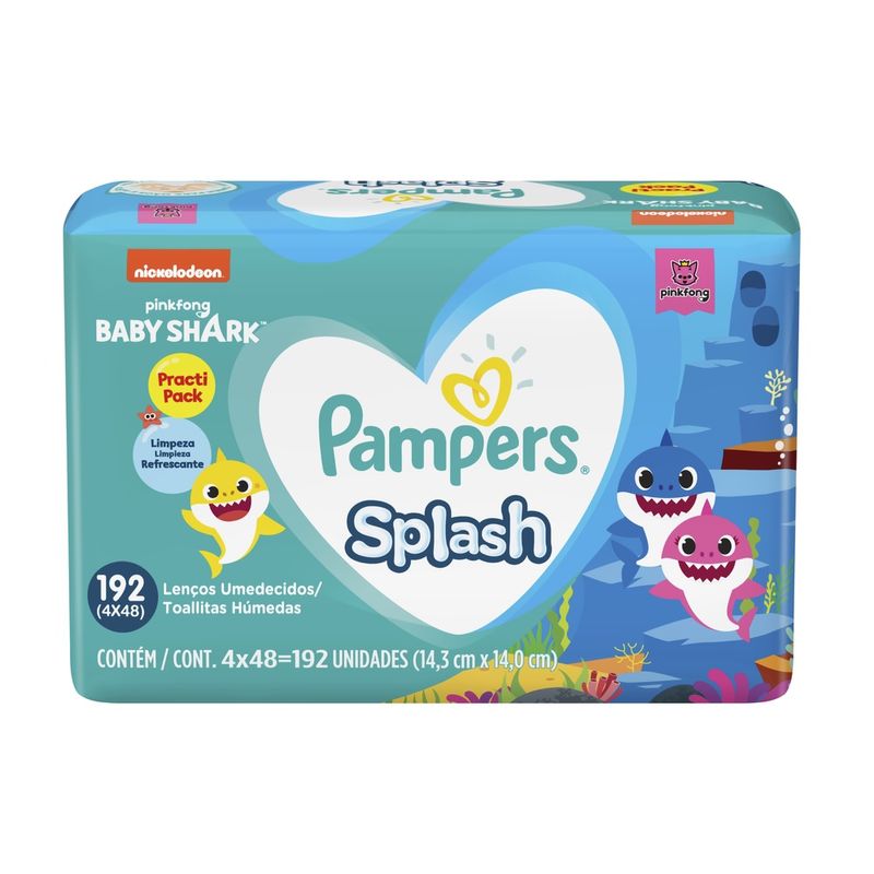Lenço Umedecido Pampers Splashers Baby Shark 192 Unidades (7500435169943)