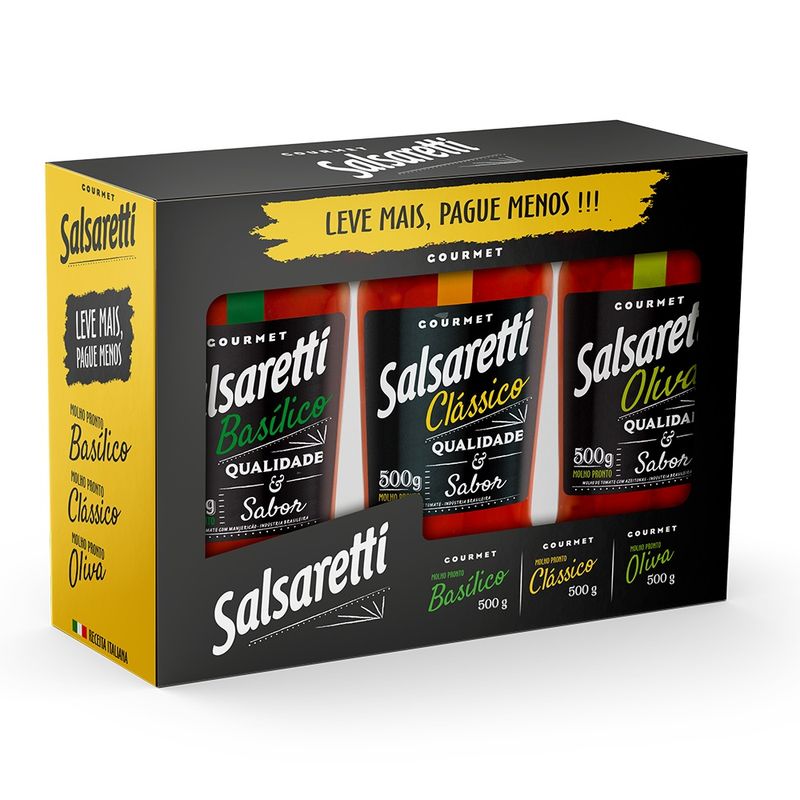 Molho Tomate Salsaretti 500g Com 3 Olive+Basilico+Cássico (7898930142944)