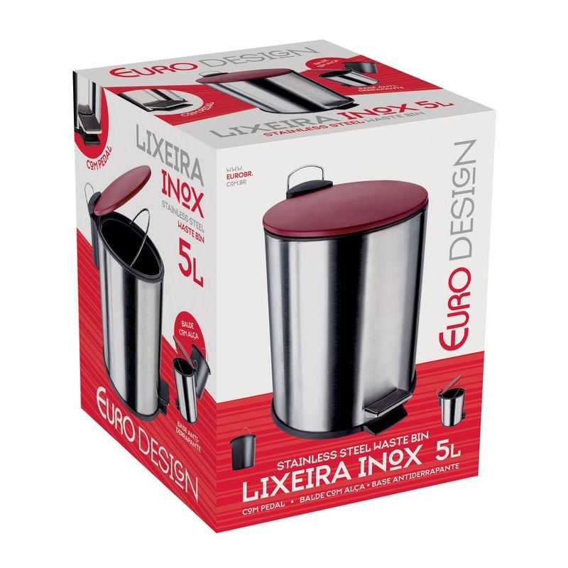 LIXEIRA-INOX-EURO-5L-C-PEDAL-VERMELHA