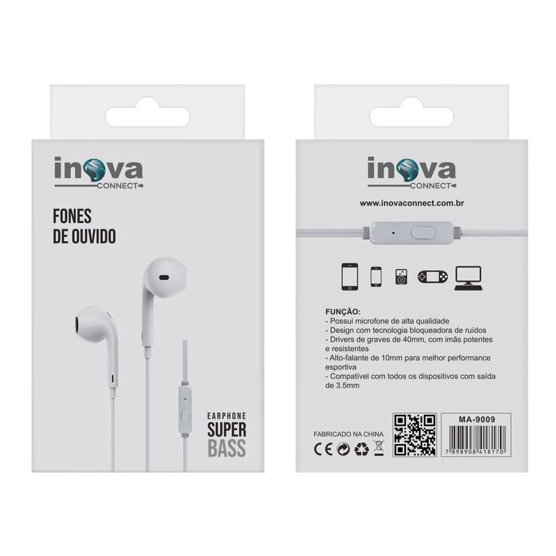 Acessório Celular Fone Ouvido Inova Super Bass (7898908418170)