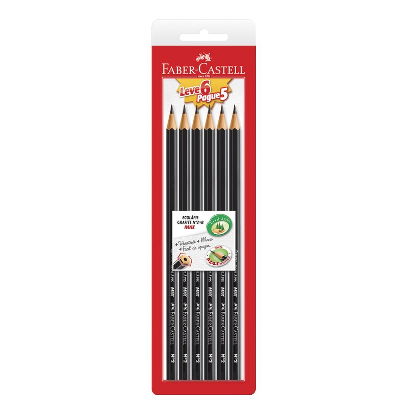 Lápis Grafite Ecolápis Faber Castell Preto N2 L6p5 (7891360573203)