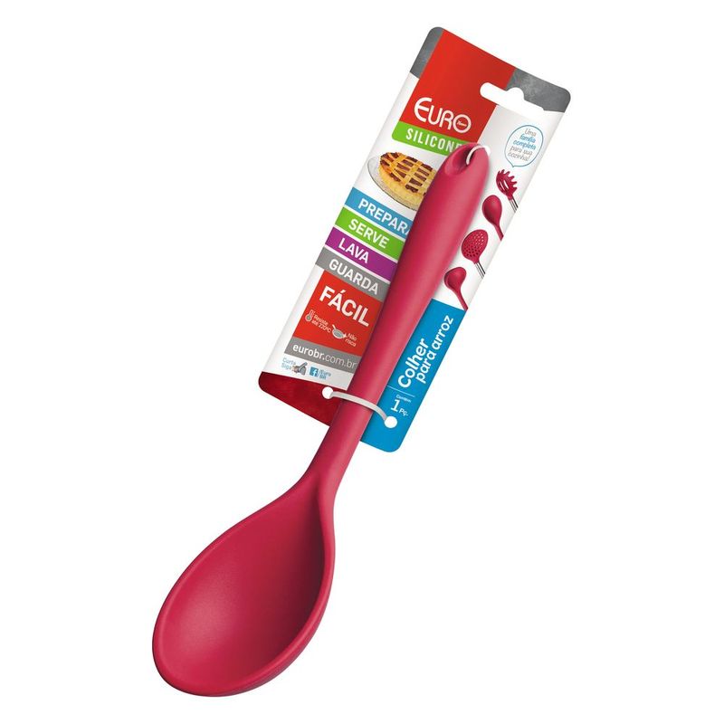 COLHER-ARROZ-SILICONE-EURO-VERMELHA
