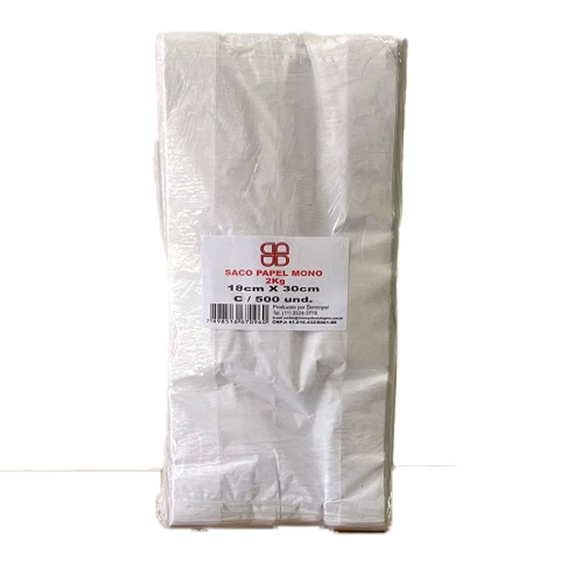 Saco de Papel Donnoplast 2kg Com 500 Unidades Branco (7898516670625)