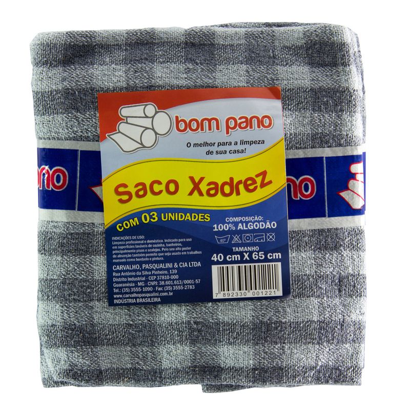 Saco Xadrez Bom Pano Com 3 Unidades (7892330001221)