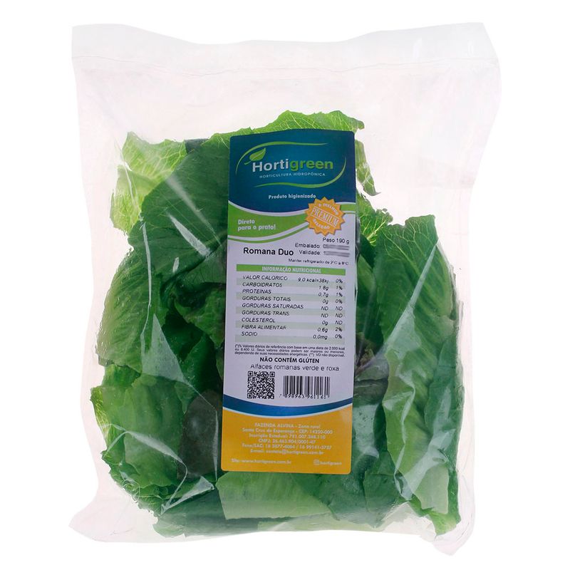 Salada Alface Romana Duo Hortigreen Higienizada 190g (7898963961161)