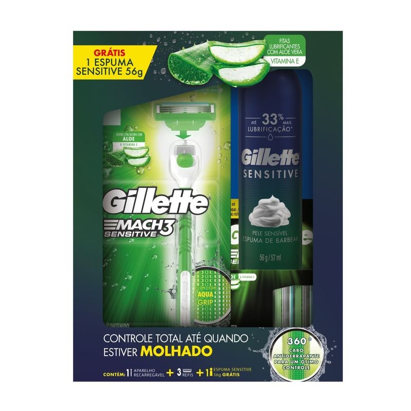 Aparelho Barbear Gillette Mach3 Sensitive 3 Carg Gts Esp 56g (7500435172998)
