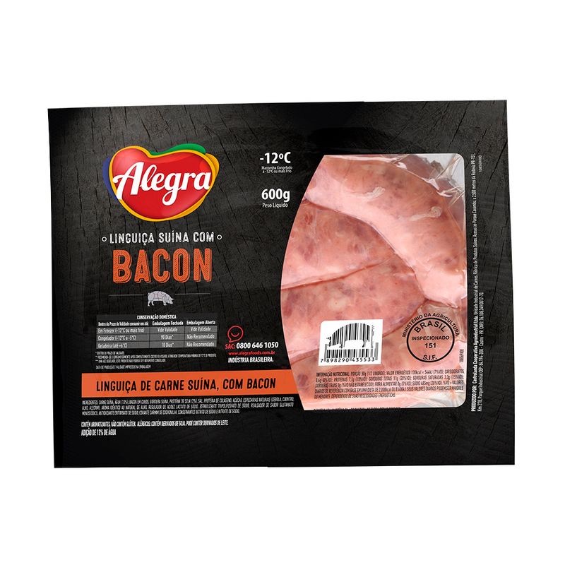 Linguiça suina com bacon Alegra 600g (7898290435533)