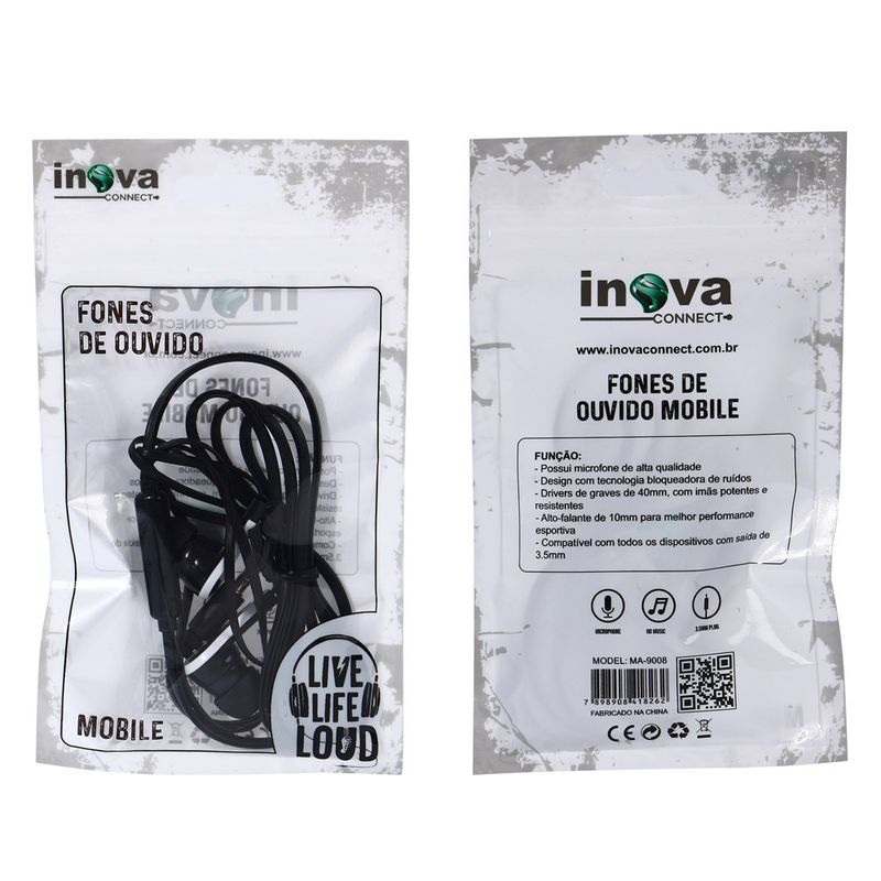 Acessório Celular Fone Ouvido Inova Mobile (7898908418262)