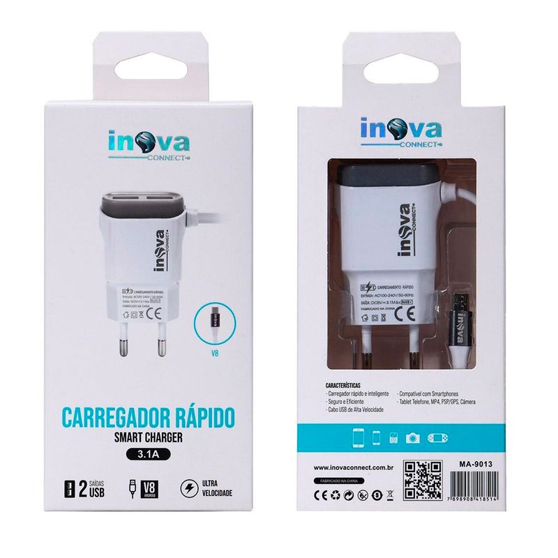 Acessório Celular Carregador USB Inova V8 2 Metros (7898908418514)
