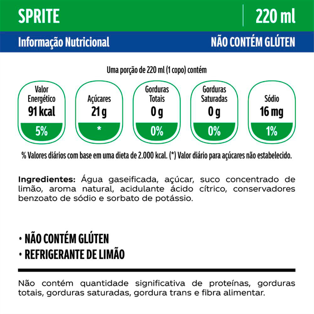 Refrigerante Sprite Sabor Lim o Sem A car Lata 220ml Supermercado 
