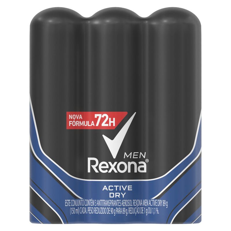 Desodorante Aerosol Rexona Masculino Active 89G Com 3 (7891150069473)