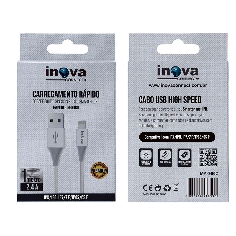 Acessório Celular Cabo USB Inova Iphone 1 Metro (7898908418590)