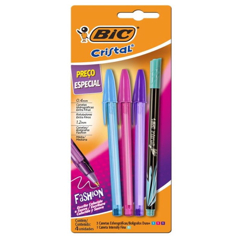 Caneta Bic Fashion 3 Unidades + Intensity1 Unidade (7501843502995)