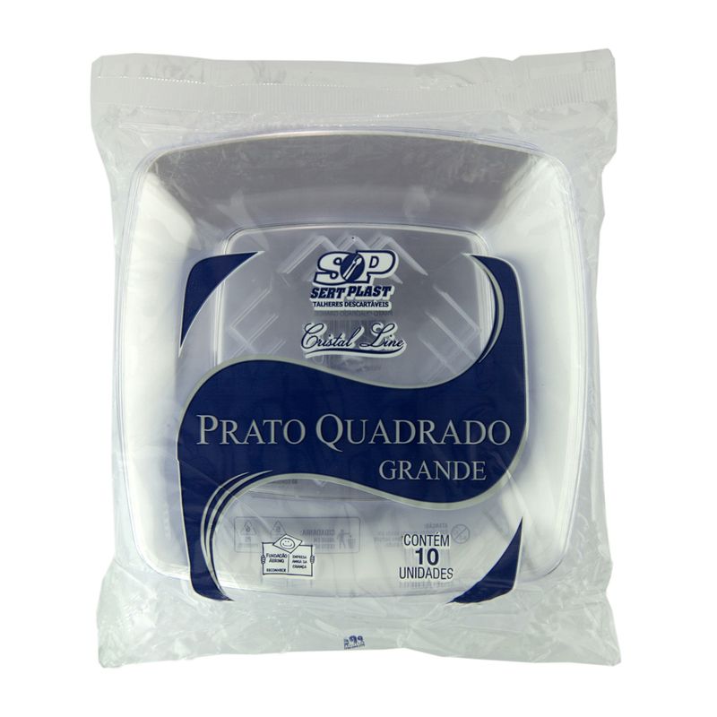 Prato Descartavel Sert.Plast C/10 Quadrado Grande Cristal (7898032378425)