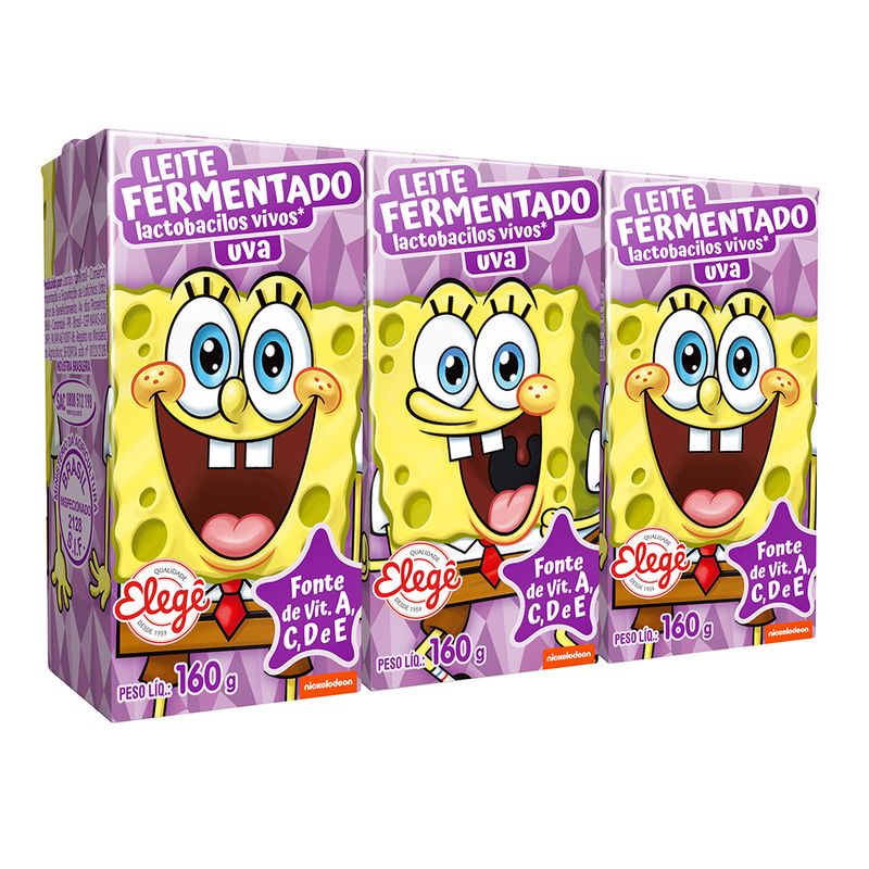 Leite Fermentado Bob Esponja Uva 160g Com 3 unidades (7891097101571)